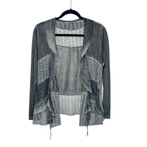 Shyloh gray Crochet lightweight boho ruffle collar tie front cardigan